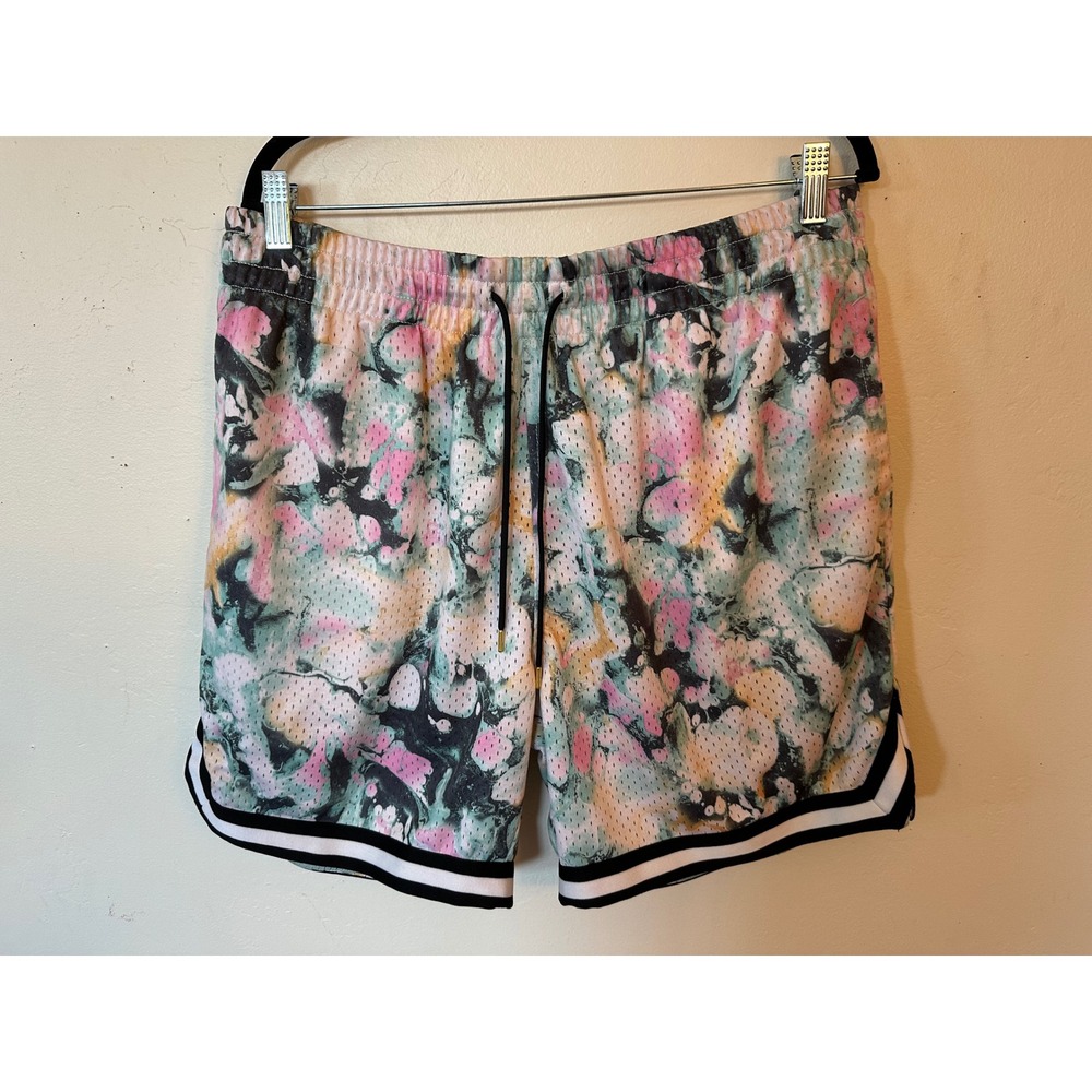 LCKR Mens Mesh Basketball Shorts XL Abstract Tie Dye Pink Green Athletic Gym